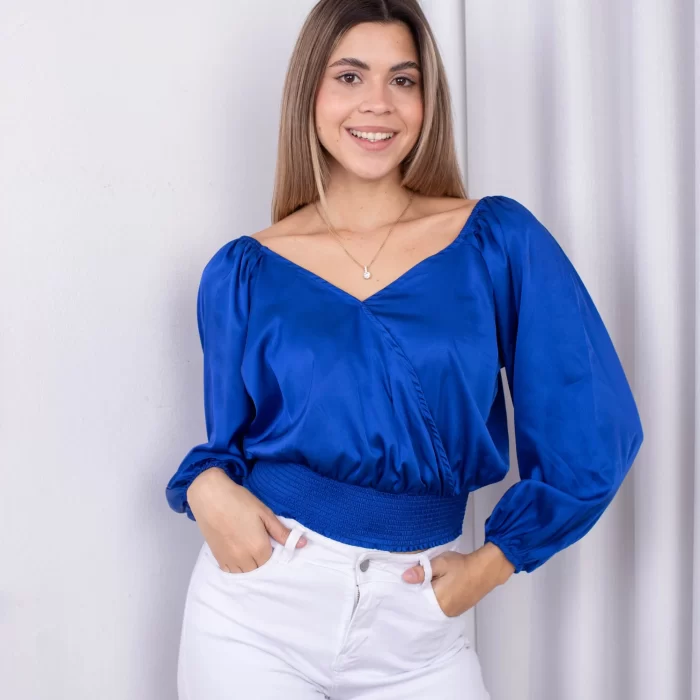 Blusa Azul de Satín